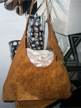 Two Women's Suede Hobo Shoulder Bag in Brown & Oxblood